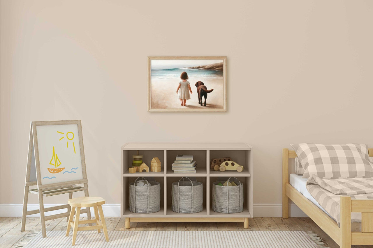 Dark Brown Labrador Wall Art – Dog Nursery Print for Girls