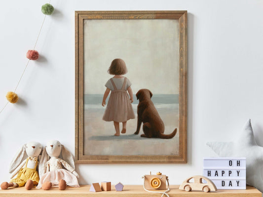 Labrador Retriever Nursery Print, Girl & Dog Wall Art, Puppy Decor - WildfieldPrints