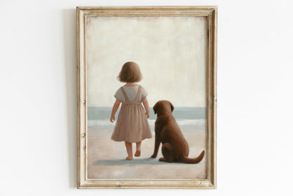 Labrador Retriever Nursery Print, Girl & Dog Wall Art, Puppy Decor - WildfieldPrints
