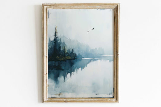 Lake and Forest Wall Art, Vintage Landscape Decor, Tranquil Nature Print - WildfieldPrints