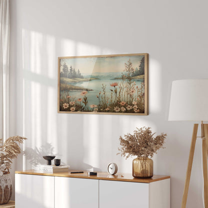 Lake Art Print, Forest & Mountain Landscape, Wildflower Wall Decor - WildfieldPrints