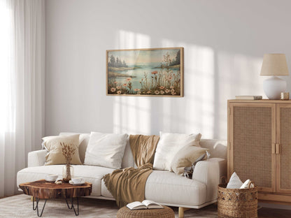 Lake Art Print, Forest & Mountain Landscape, Wildflower Wall Decor - WildfieldPrints