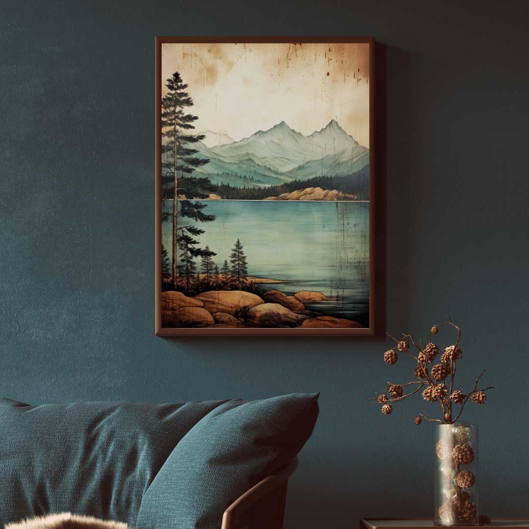 Lake & Mountain Wall Art – Nature Living Room Print