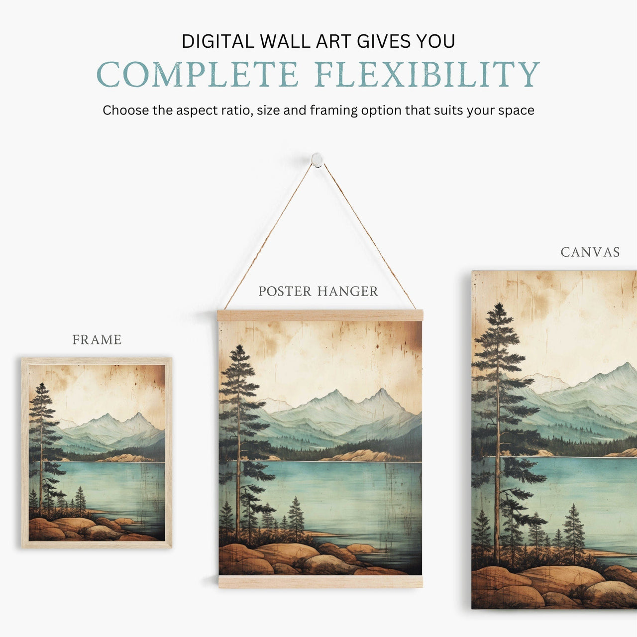 Lake & Mountain Wall Art – Nature Living Room Print