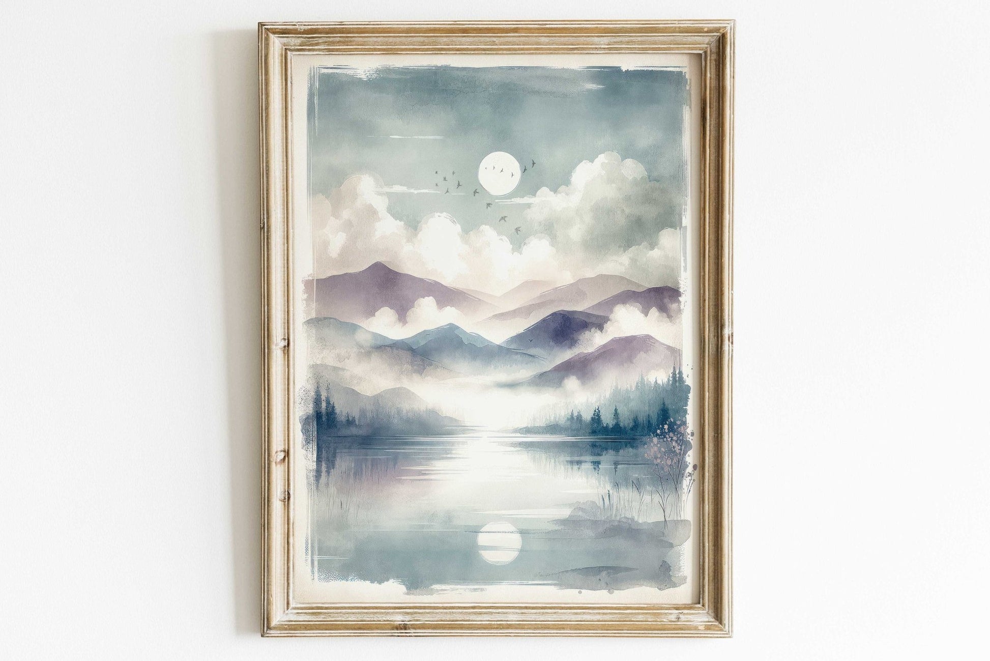 Lake & Mountain Print, Rustic Nursery Decor, Serene Nature Artwork - WildfieldPrints
