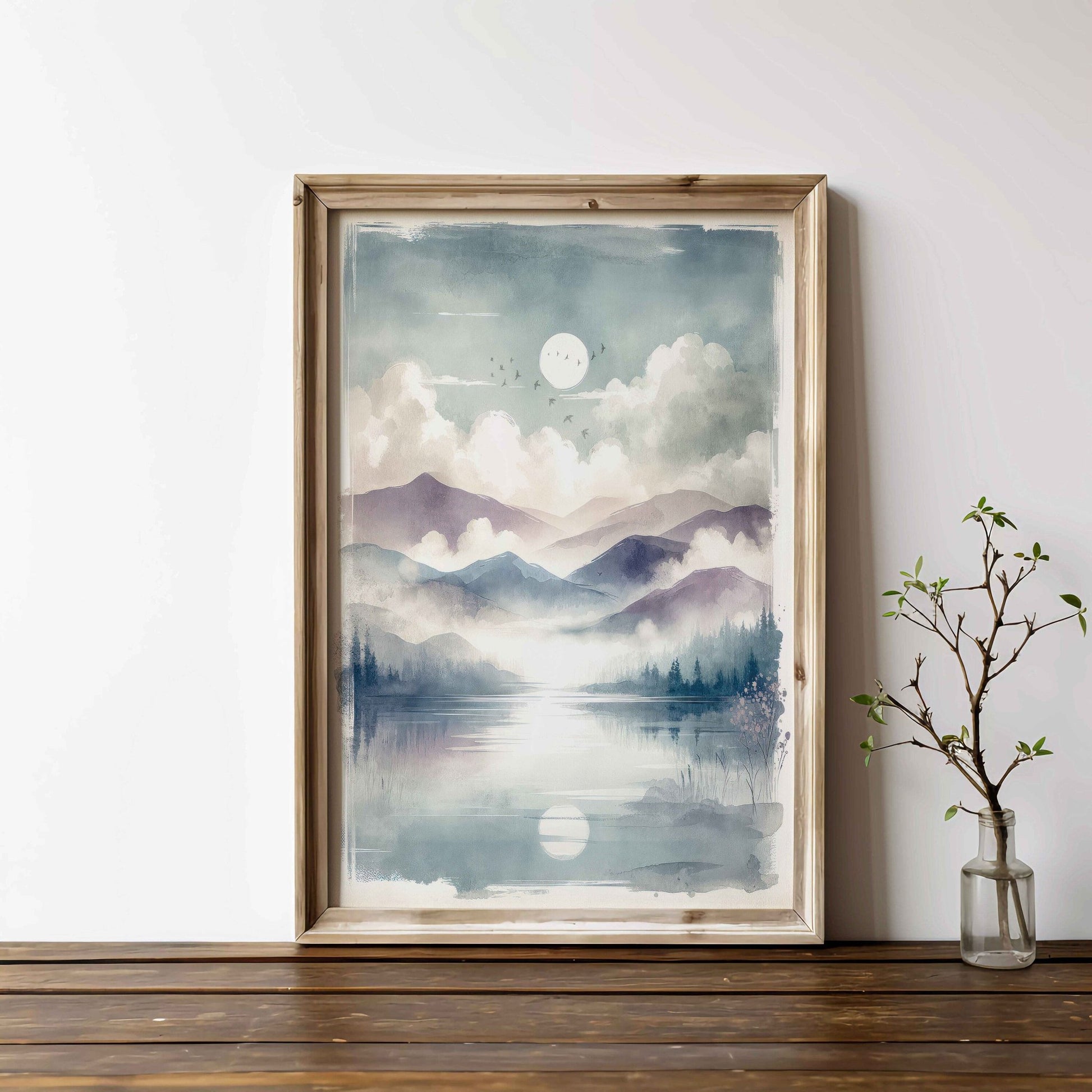 Lake & Mountain Print, Rustic Nursery Decor, Serene Nature Artwork - WildfieldPrints