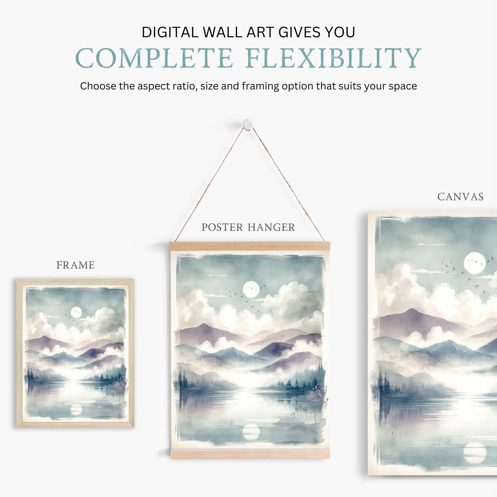 Lake & Mountain Print, Rustic Nursery Decor, Serene Nature Artwork - WildfieldPrints