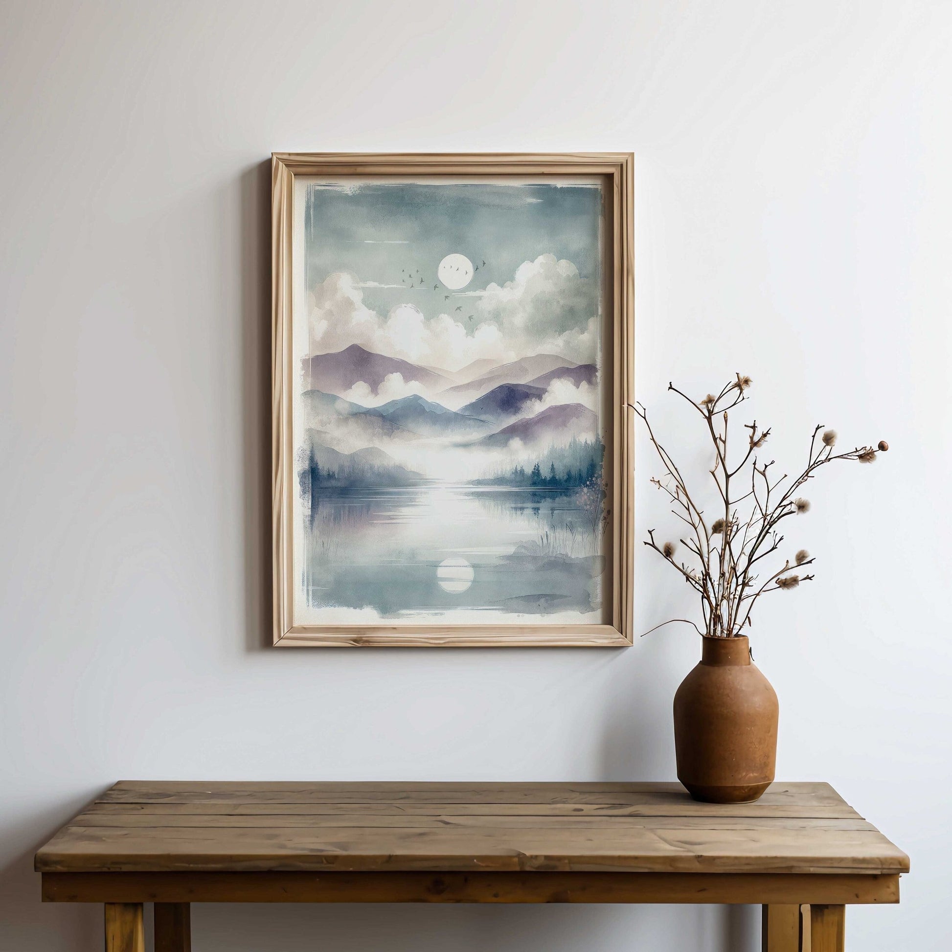 Lake & Mountain Print, Rustic Nursery Decor, Serene Nature Artwork - WildfieldPrints