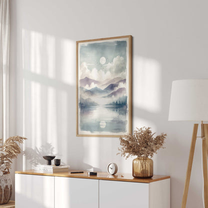 Lake & Mountain Print, Rustic Nursery Decor, Serene Nature Artwork - WildfieldPrints
