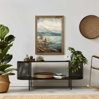 Lake & Mountain Wall Art, Rustic Landscape Decor, Vintage Nature Print - WildfieldPrints