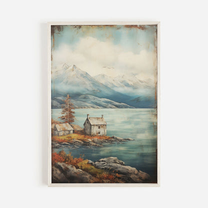 Lake & Mountain Wall Art, Rustic Landscape Decor, Vintage Nature Print - WildfieldPrints