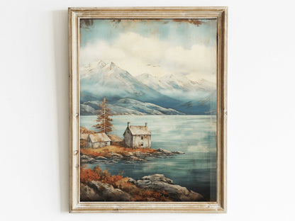 Lake & Mountain Wall Art, Rustic Landscape Decor, Vintage Nature Print - WildfieldPrints