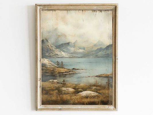 Lake & Mountain Wall Art, Rustic Landscape Decor, Vintage Nature Print - WildfieldPrints