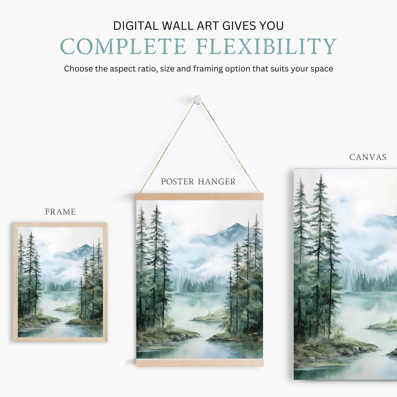 Mountain Lake Wall Art – Landscape Living Room Print