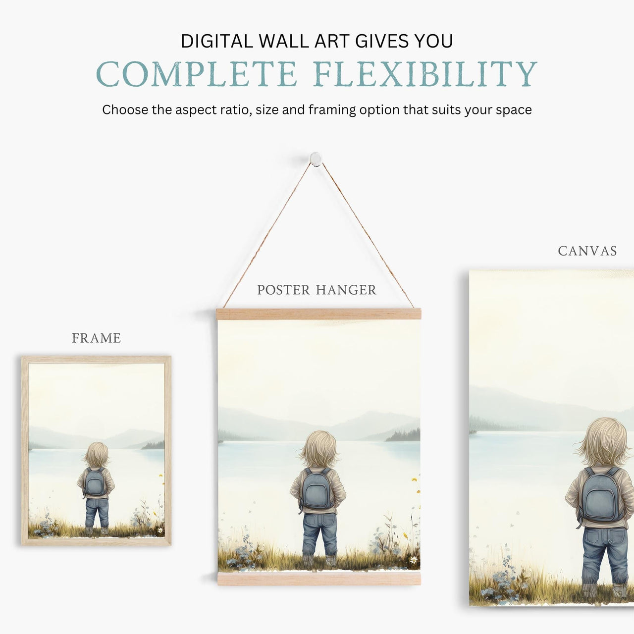 Blonde Girl Lake Print – Adventure Girls Room Wall Art • Set of 3