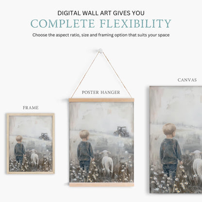 Lamb Nursery Art, Sheep Print, Tractor Wall Decor, Boys Room Decor - WildfieldPrints