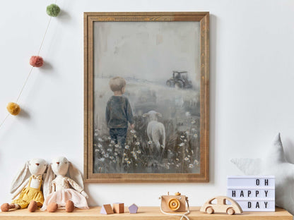 Lamb Nursery Art, Sheep Print, Tractor Wall Decor, Boys Room Decor - WildfieldPrints