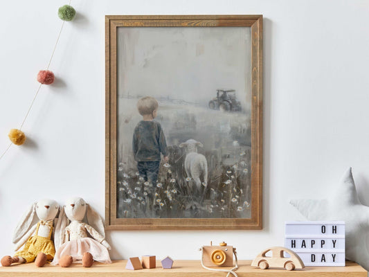 Lamb Nursery Art, Sheep Print, Tractor Wall Decor, Boys Room Decor - WildfieldPrints