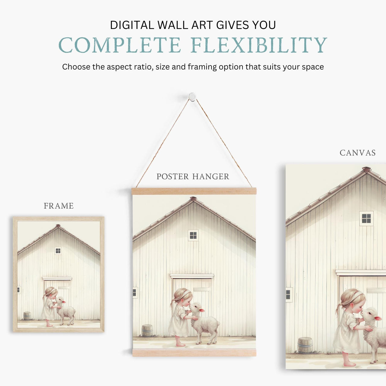 Lamb Wall Art – Farm Nursery Print for Girls • Set of 3