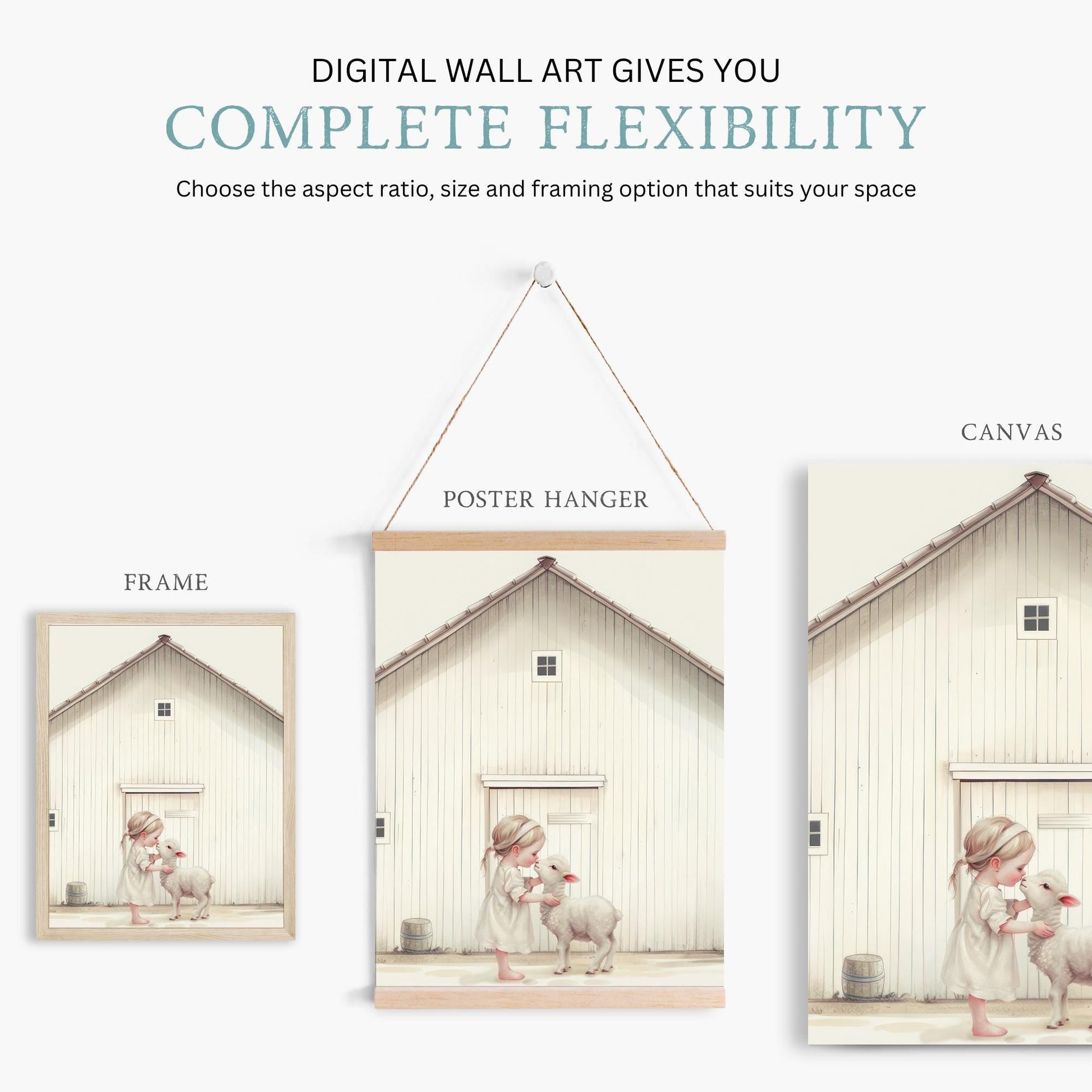 Lamb Nursery Decor, Farmhouse Baby Room Art, Farm Animal Prints - WildfieldPrints