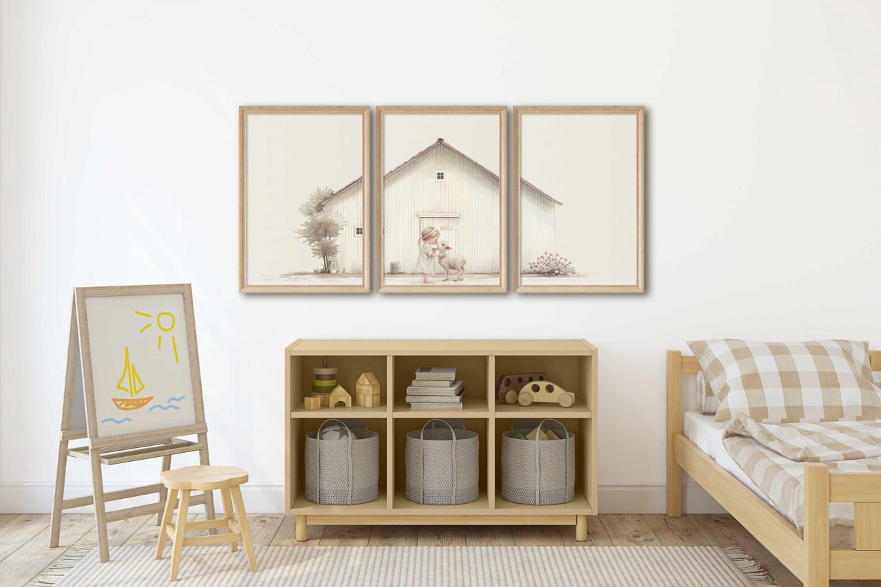 Lamb Wall Art – Farm Nursery Print for Girls • Set of 3