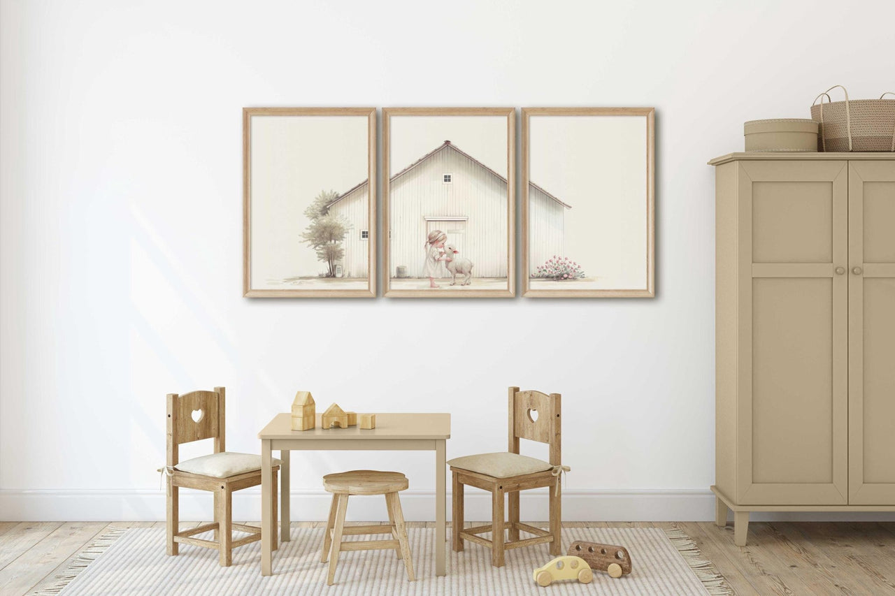 Lamb Wall Art – Farm Nursery Print for Girls • Set of 3