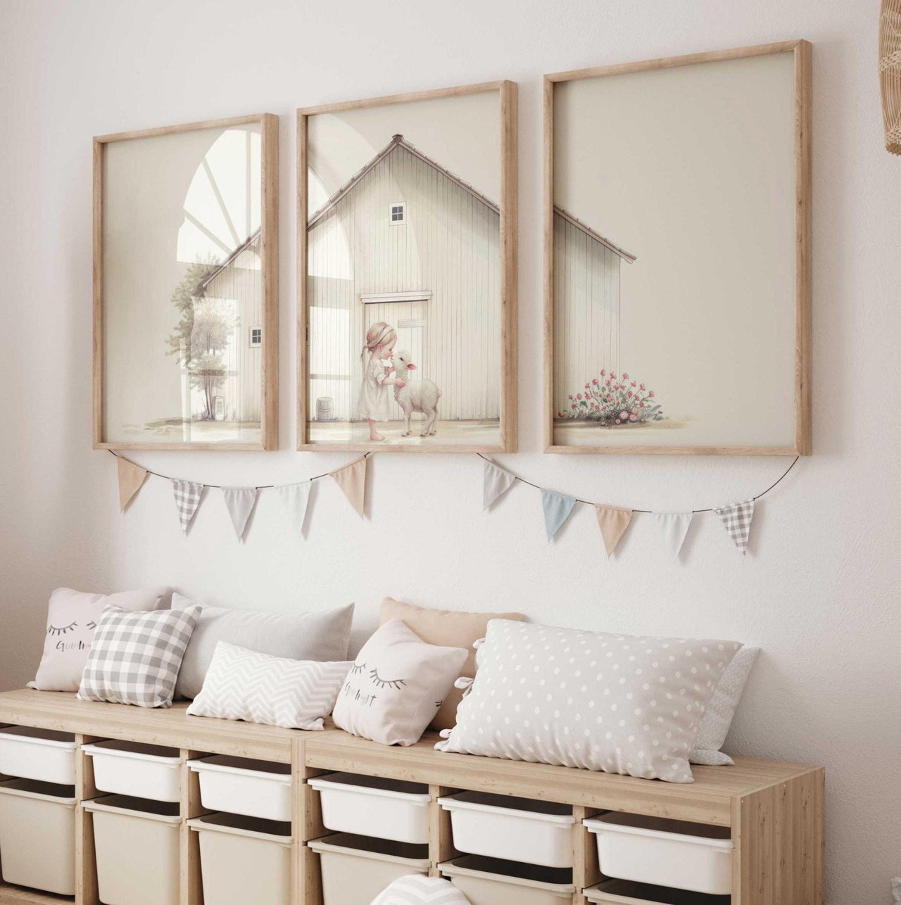 Lamb Wall Art – Farm Nursery Print for Girls • Set of 3