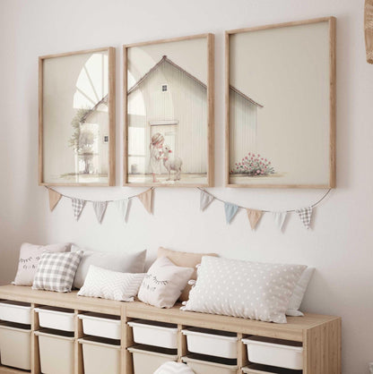 Lamb Nursery Decor, Farmhouse Baby Room Art, Farm Animal Prints - WildfieldPrints