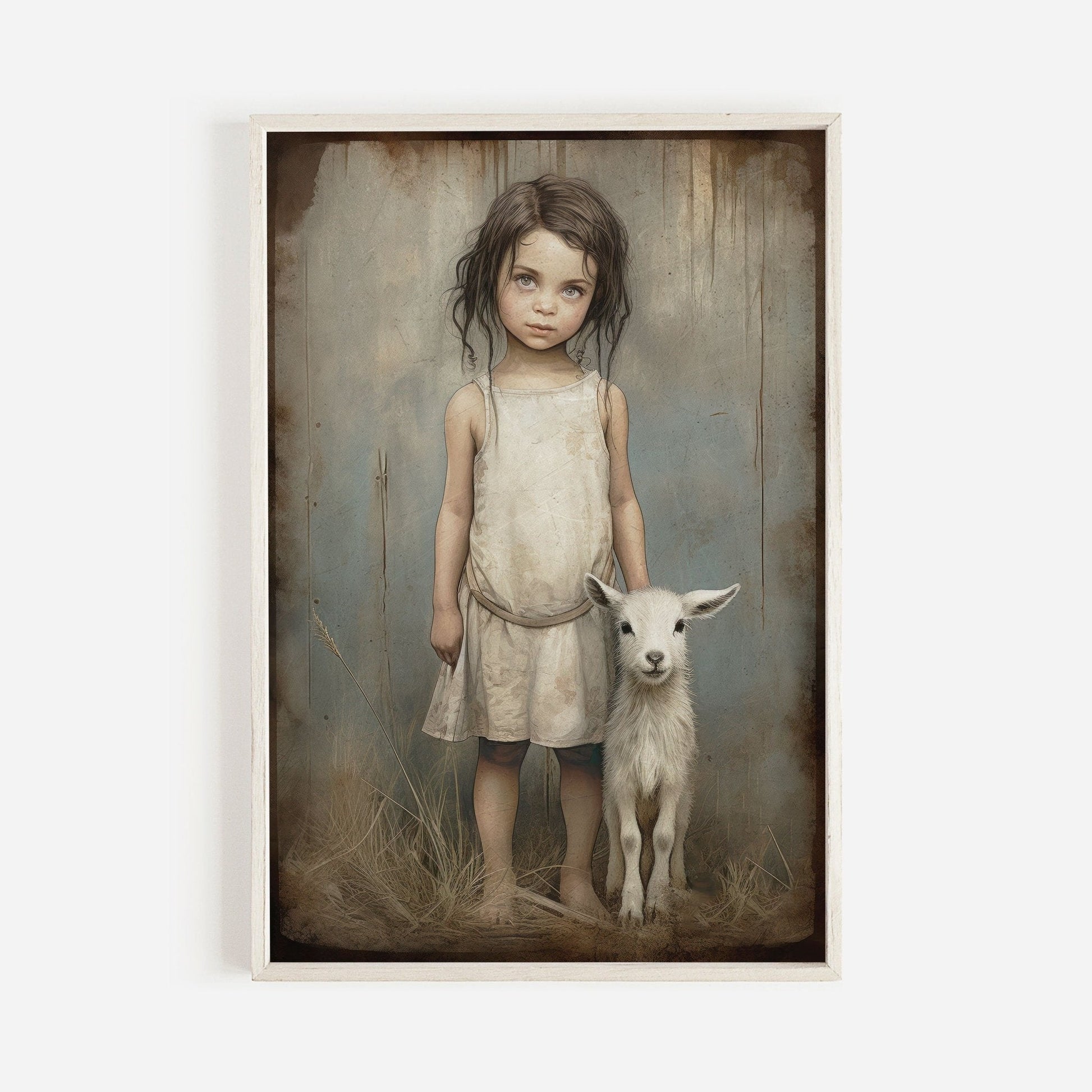 Lamb Nursery Decor, Farmhouse Vintage Wall Art, Sheep Print for Girls - WildfieldPrints