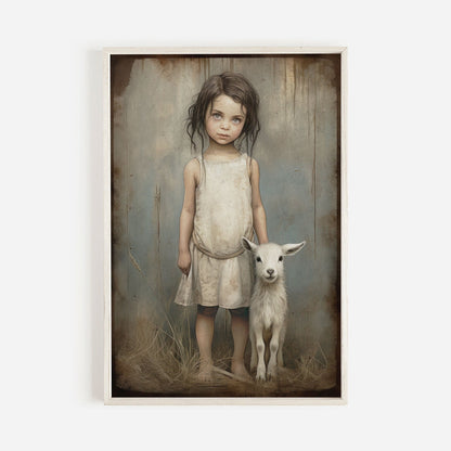 Lamb Nursery Decor, Farmhouse Vintage Wall Art, Sheep Print for Girls - WildfieldPrints