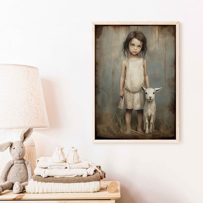 Lamb Nursery Decor, Farmhouse Vintage Wall Art, Sheep Print for Girls - WildfieldPrints