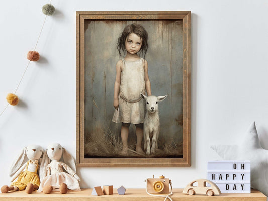 Lamb Nursery Decor, Farmhouse Vintage Wall Art, Sheep Print for Girls - WildfieldPrints