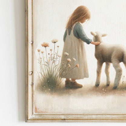 Lamb Nursery Prints, Farmhouse Room Decor, Vintage Wall Art - WildfieldPrints