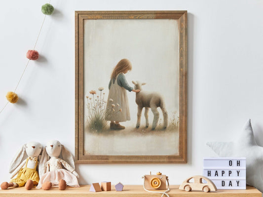 Lamb Nursery Prints, Farmhouse Room Decor, Vintage Wall Art - WildfieldPrints