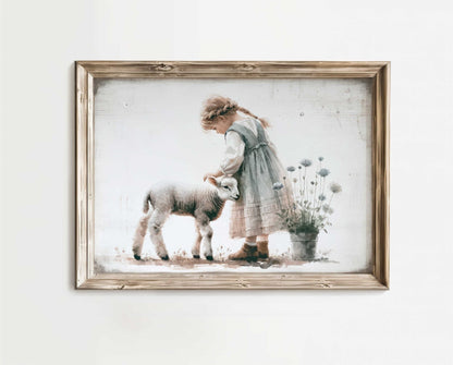 Lamb Nursery Prints, Farmhouse Room Decor, Vintage Wall Art - WildfieldPrints