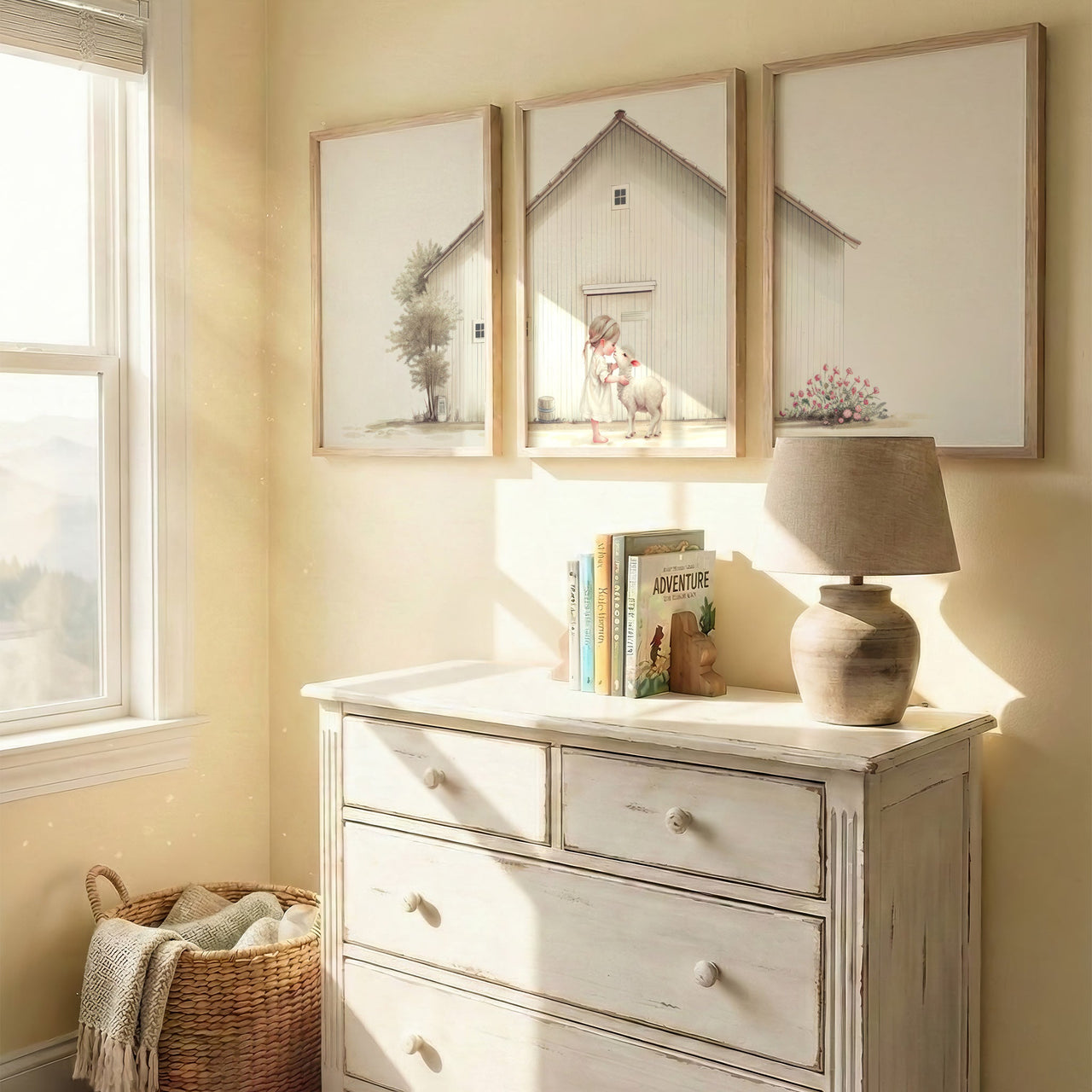 Lamb Wall Art – Farm Nursery Print for Girls • Set of 3