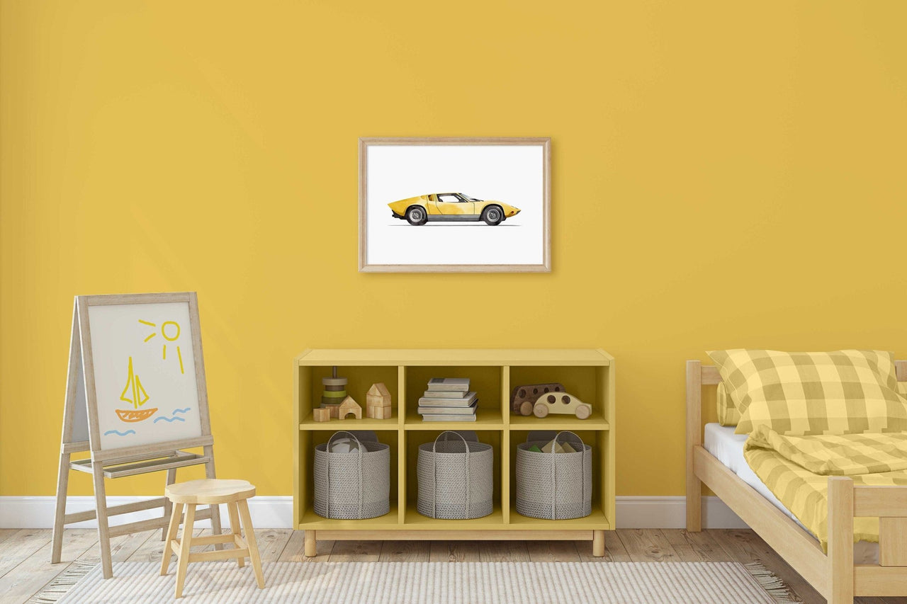 Yellow Vintage Lamborghini Print – Vehicle Boys Room Wall Art