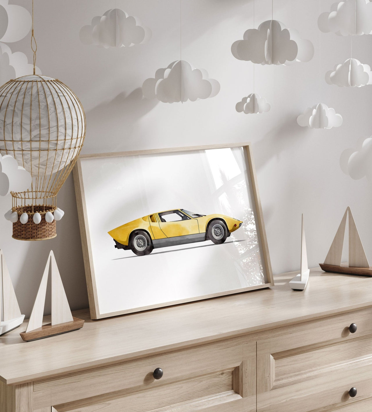 Yellow Vintage Lamborghini Print – Vehicle Boys Room Wall Art
