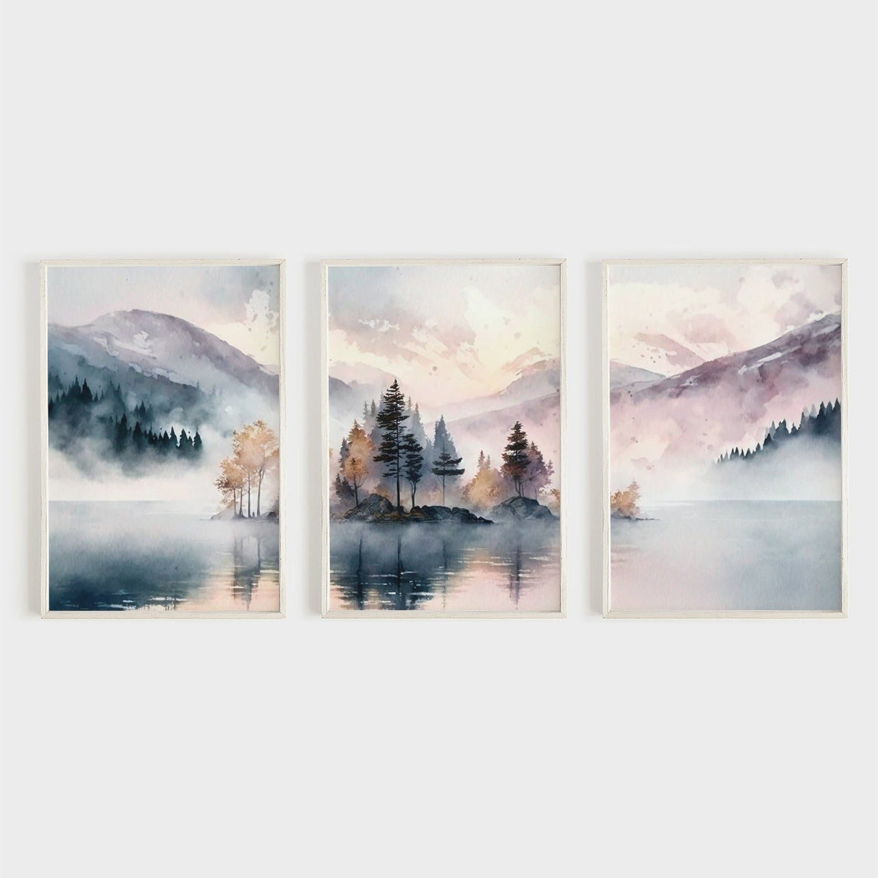 Mountain Lake Wall Art – Nature Living Room Print • Set of 3