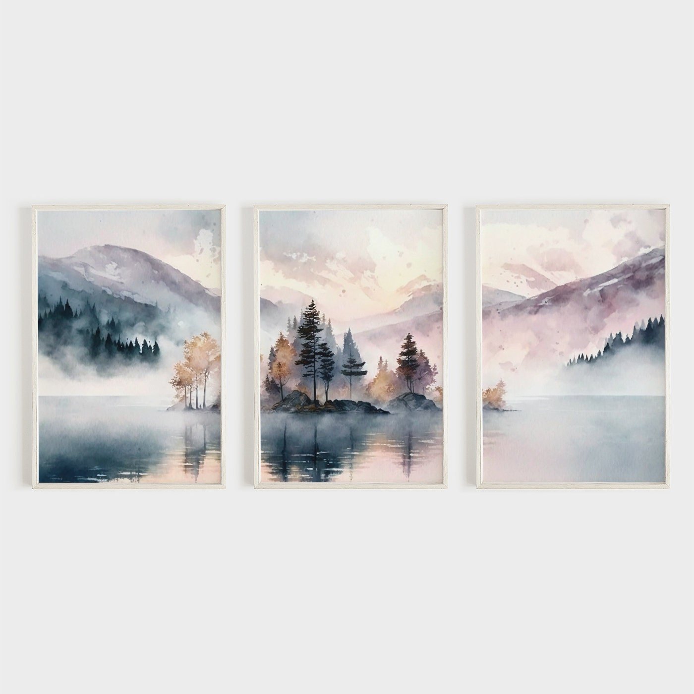 Landscape Painting, Mountain Lake Art Print, Tranquil Watercolor Decor - WildfieldPrints