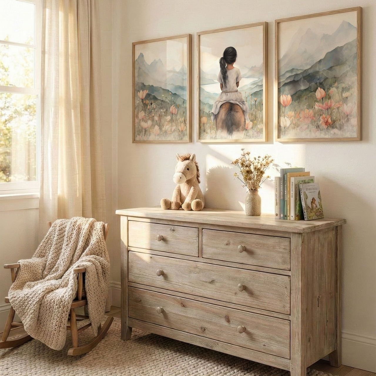 Latina Girl & Horse Wall Art – Equestrian Girls Room Decor • Set of 3