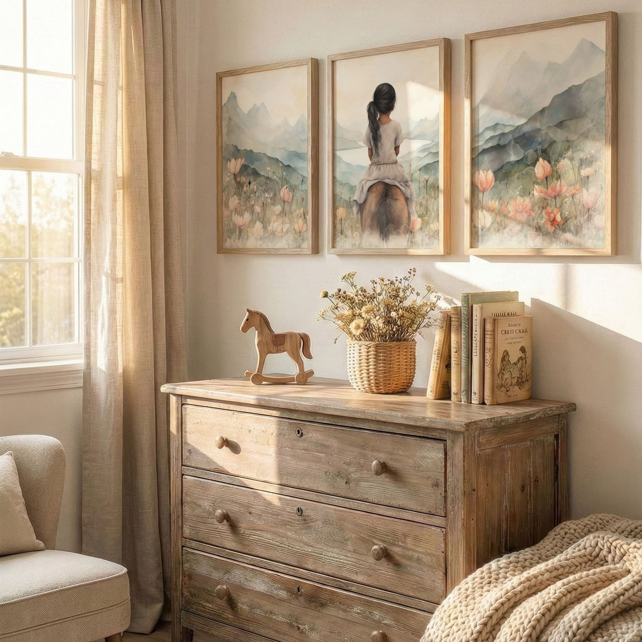 Latina Girl & Horse Wall Art – Equestrian Girls Room Decor • Set of 3