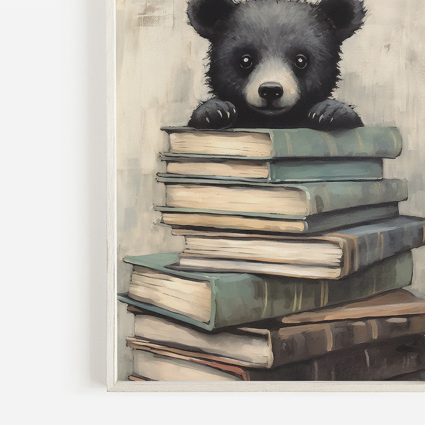 Learning Decor, Bear Nursery Painting, Vintage Study Art, Kids Room Decor - WildfieldPrints