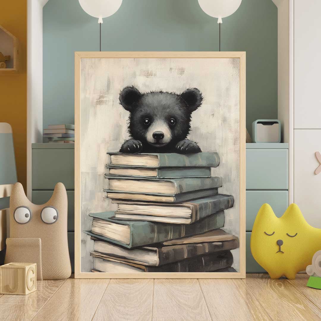 Learning Decor, Bear Nursery Painting, Vintage Study Art, Kids Room Decor - WildfieldPrints