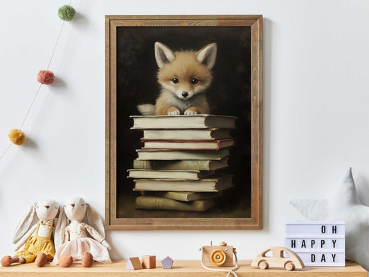 Learning Decor, Bear Nursery Painting, Vintage Study Art, Kids Room Decor - WildfieldPrints