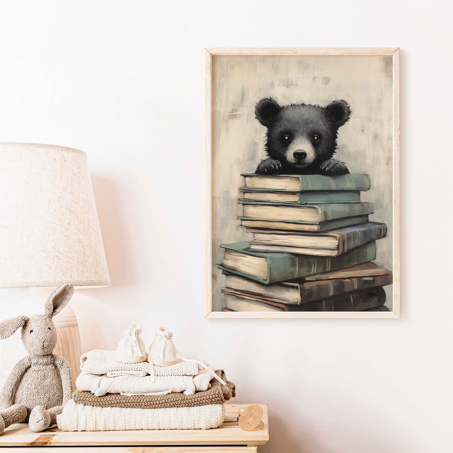 Learning Decor, Bear Nursery Painting, Vintage Study Art, Kids Room Decor - WildfieldPrints