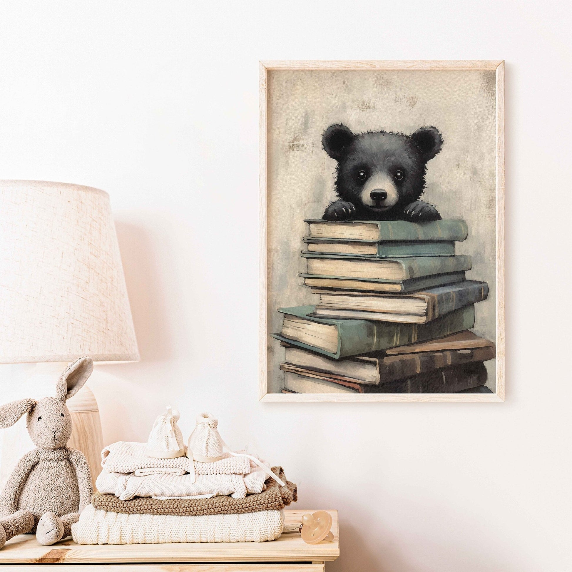 Learning Decor, Bear Nursery Painting, Vintage Study Art, Kids Room Decor - WildfieldPrints
