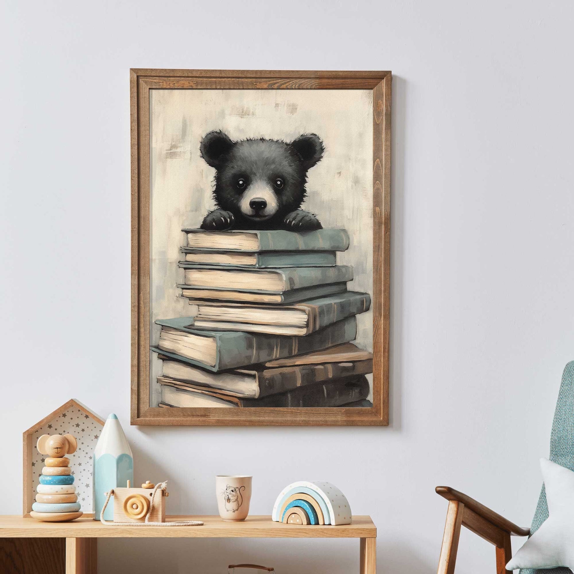 Learning Decor, Bear Nursery Painting, Vintage Study Art, Kids Room Decor - WildfieldPrints
