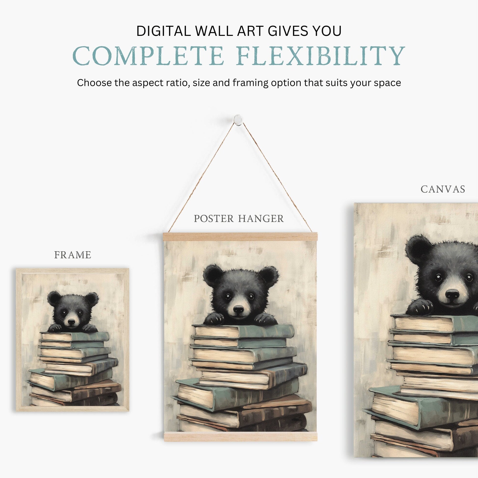 Learning Decor, Bear Nursery Painting, Vintage Study Art, Kids Room Decor - WildfieldPrints