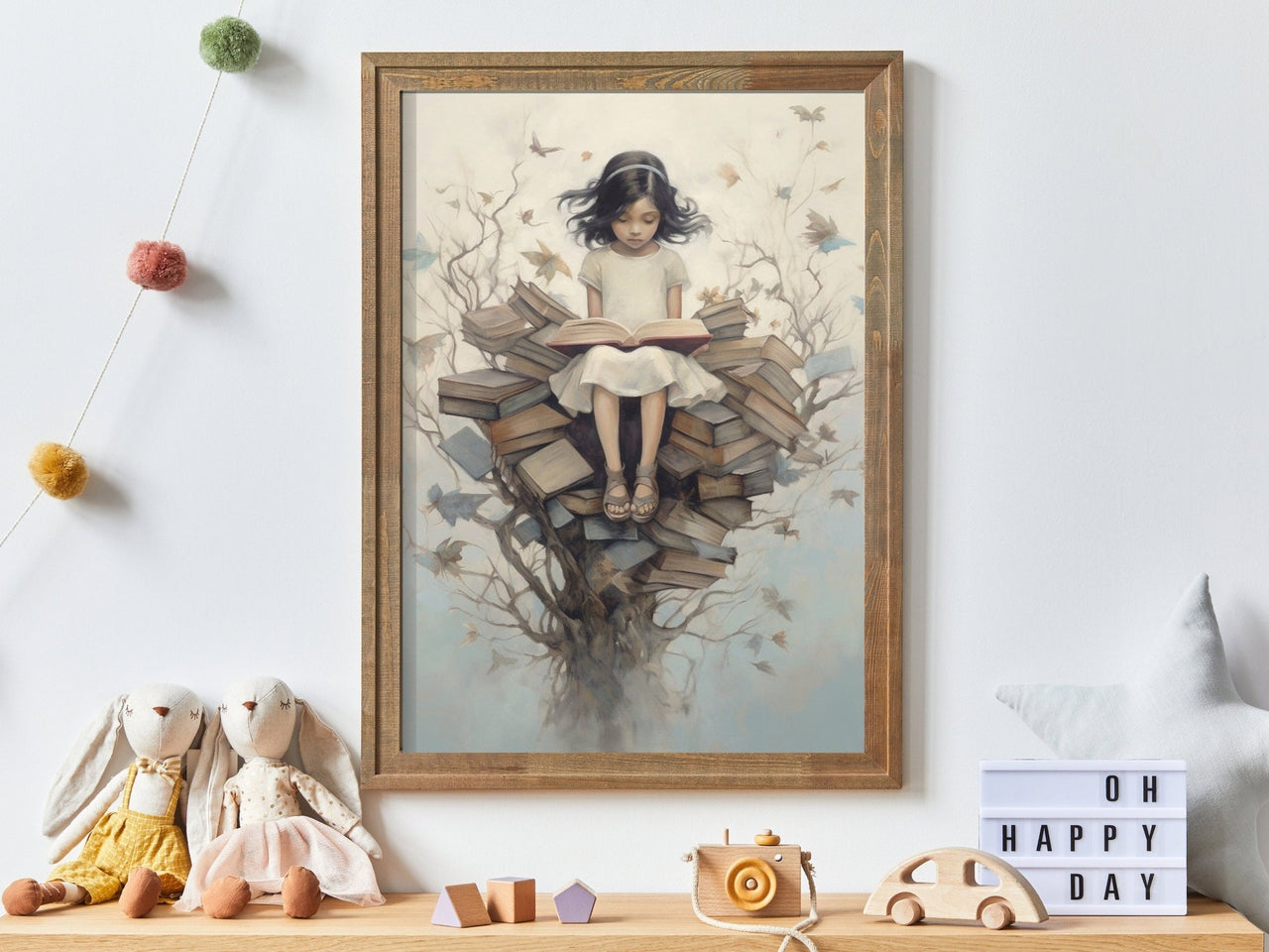 Enchanted Girl Reading Tree Wall Art – Vintage Girls Room Print